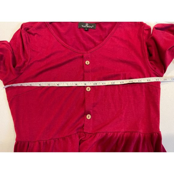 YATHON Women Empire Waist Dress Front Button Balloon Sleeve Maroon Size Large - Picture 6 of 10